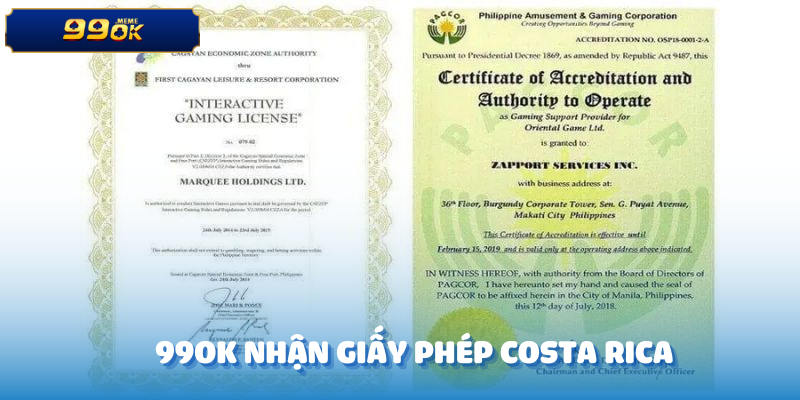 99OK Nhận Giấy Phép Costa Rica